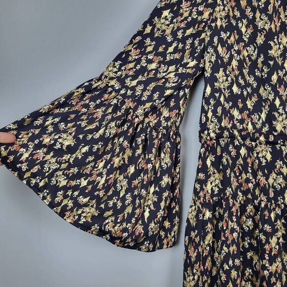 Sabina Musayev Revolve Womens S Mini Dress Floral Plunge Neckline Bell Sleeves - Picture 6 of 12